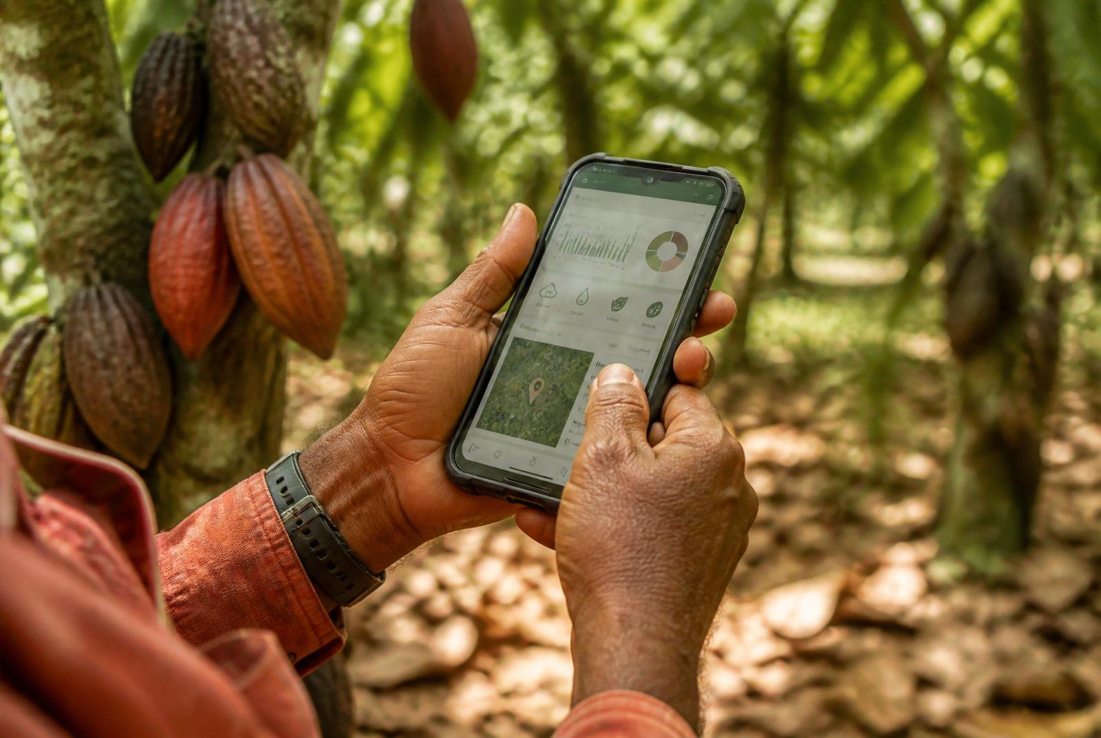 Trabalhador registrando atividades pelo aplicativo de campo